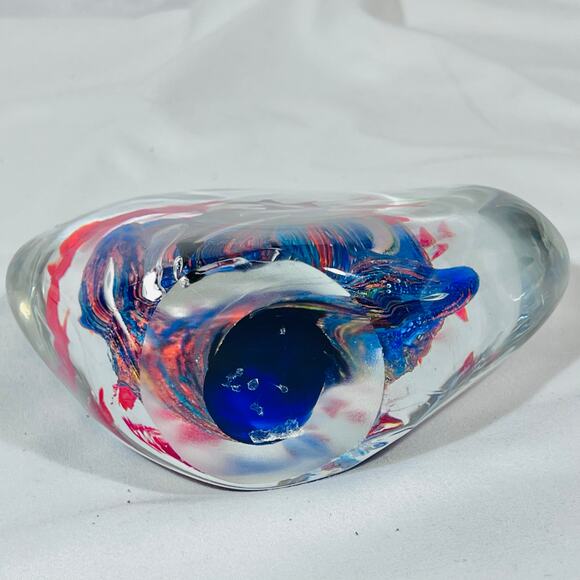 Murano Art Glass School Fish Bubble Hand Blown Paperweight Aquarium Blue Orange - Picture 5 of 13